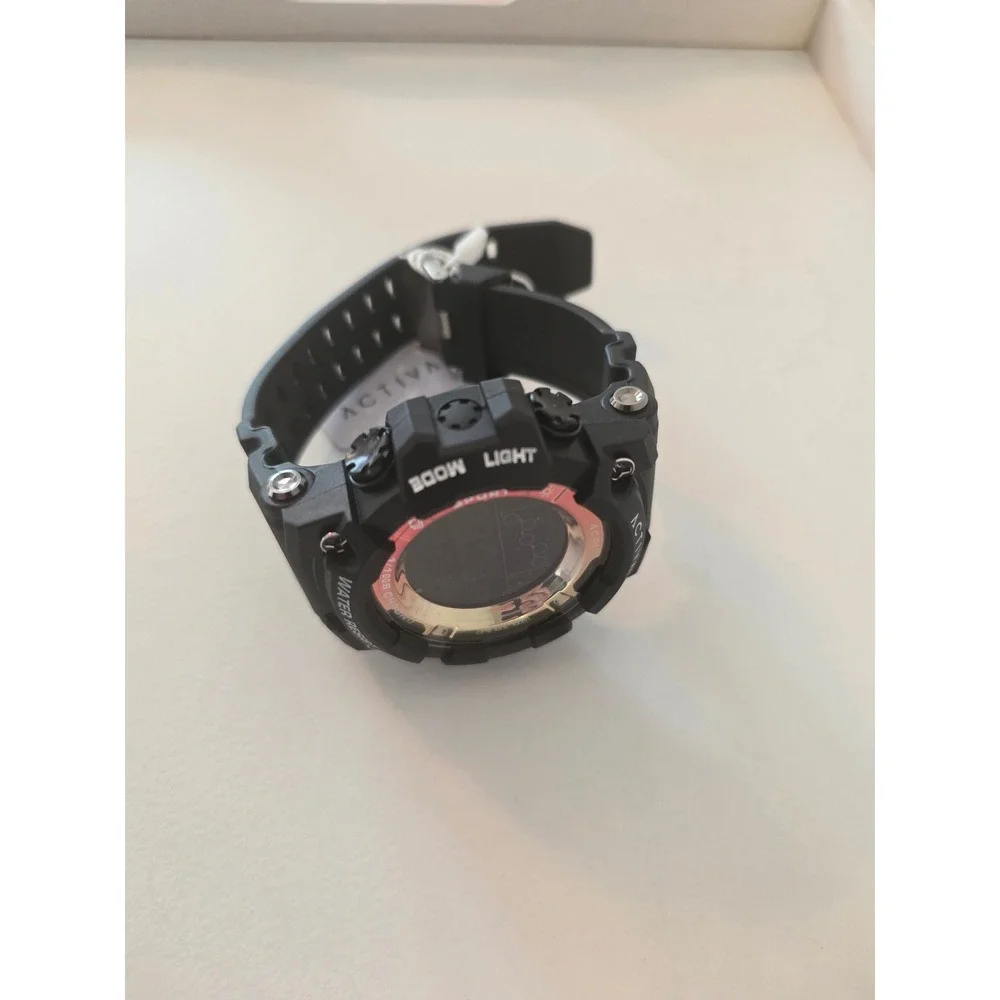 Activa Sport Digital Watch Black Rose Gold Tone Water Resistant ACW8082-007 NEW
